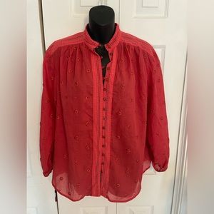 Maeve By Anthropology Blouse Women’s SZ. XS Burnt Red Color Dot Oversized